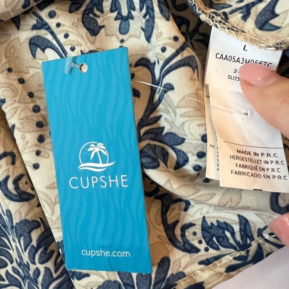 Cupshe Asymmetrical One Shoulder Pleated Blue Damask and Cream Mini Dress Large - Picture 12 of 14